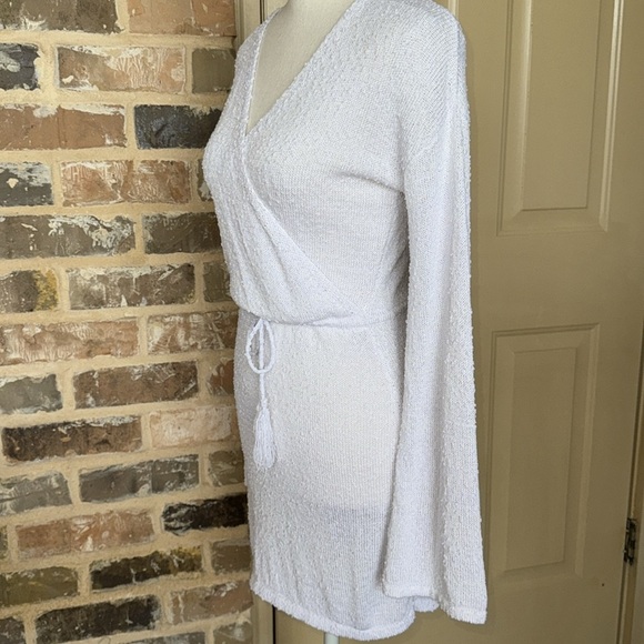 NWT LA Class White Wrap Slubbed Knit Dress Swimsuit Coverup Sz S/M - Picture 3 of 10